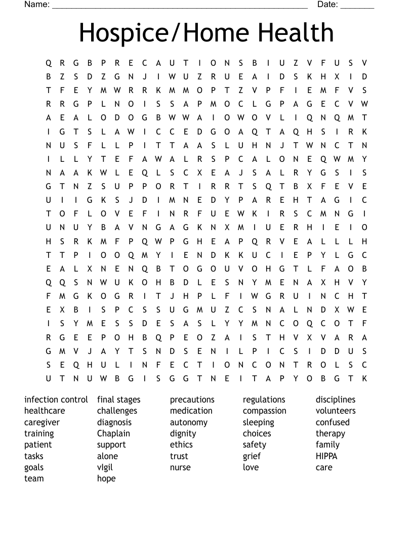 Hospice/Home Health Word Search WordMint