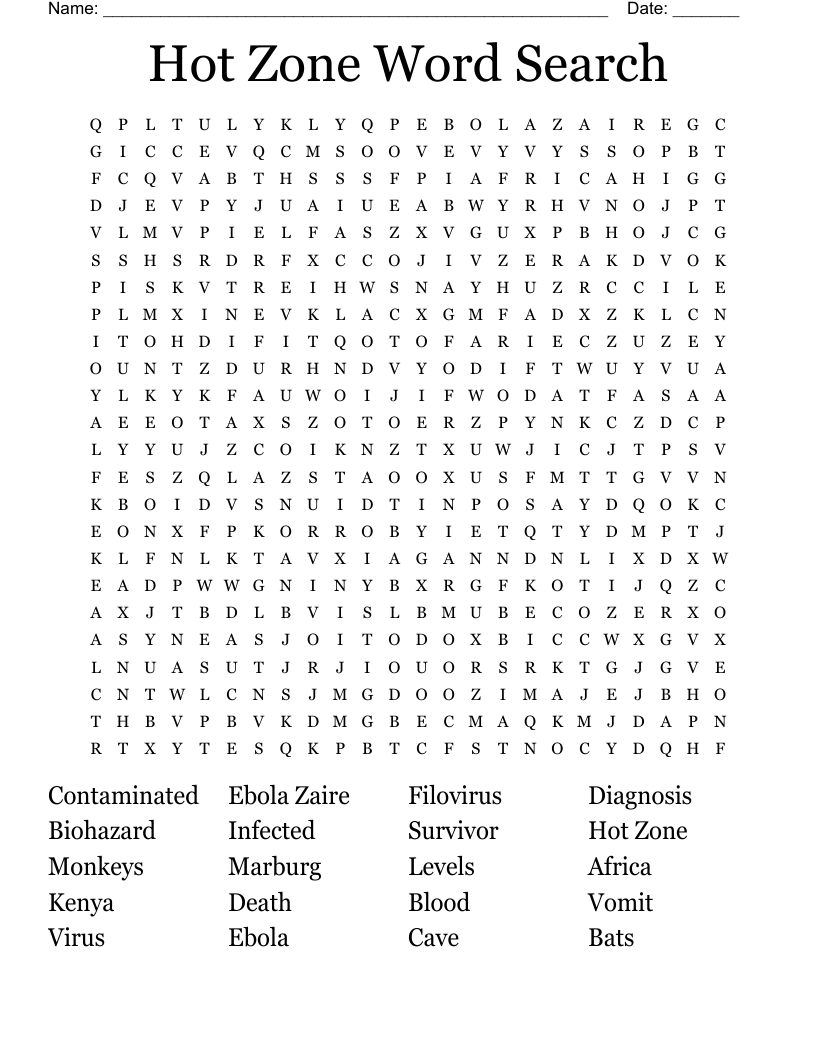 Hot Zone Word Search WordMint