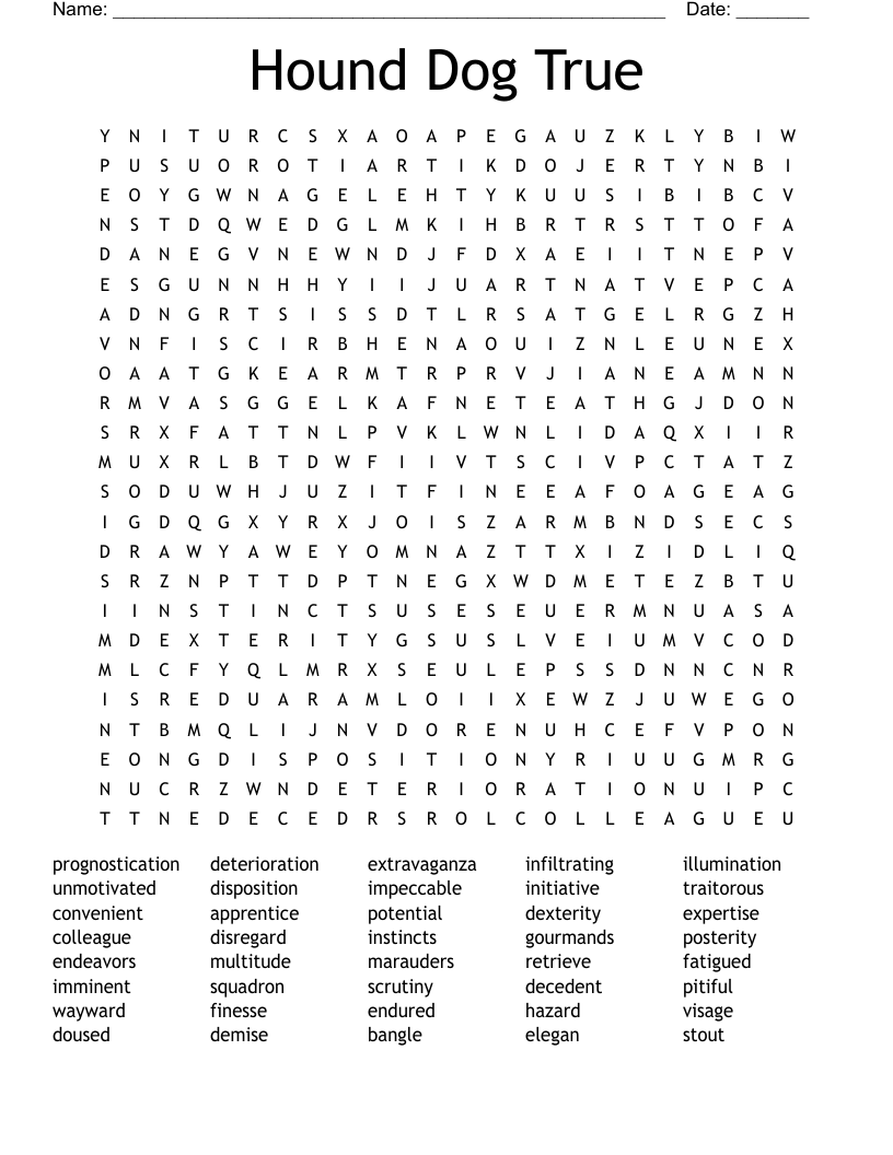 Hound Dog True Word Search WordMint