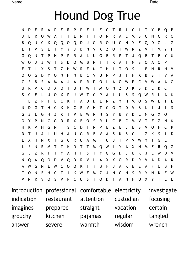 Hound Dog True Word Search WordMint