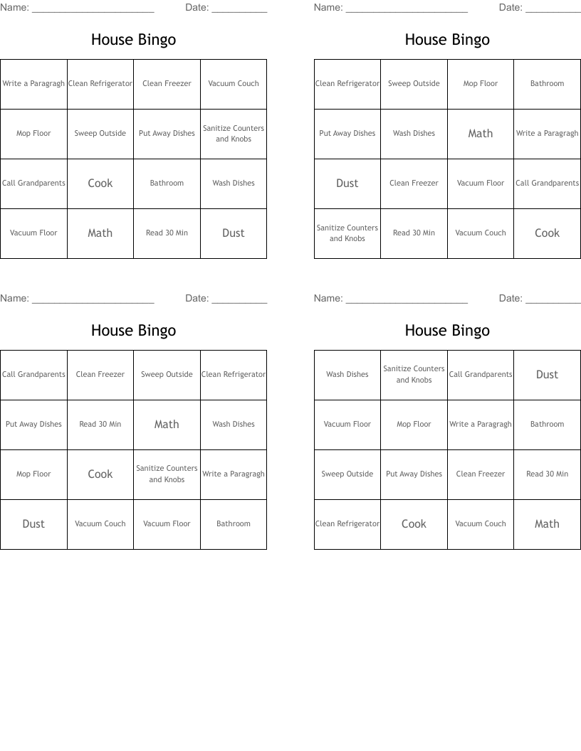 House Bingo WordMint