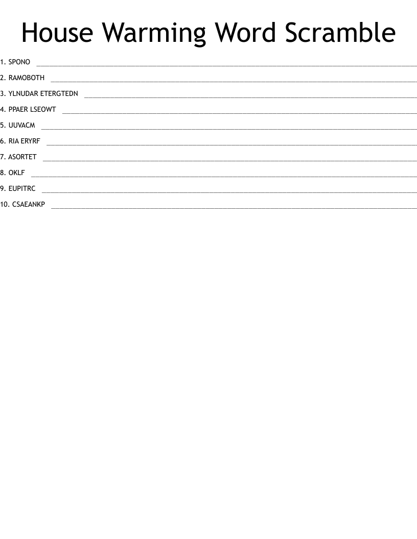 House Warming Word Scramble WordMint