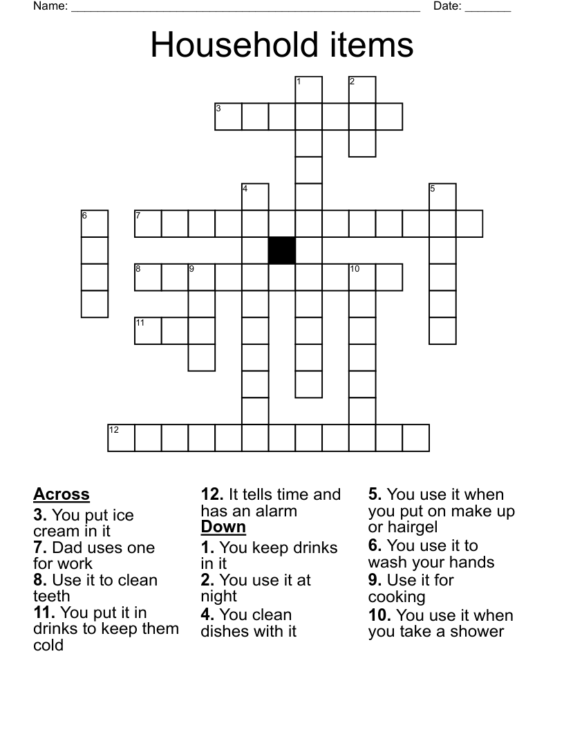 Household items Crossword WordMint