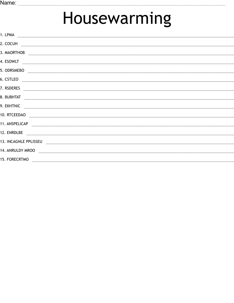 Housewarming Word Scramble WordMint