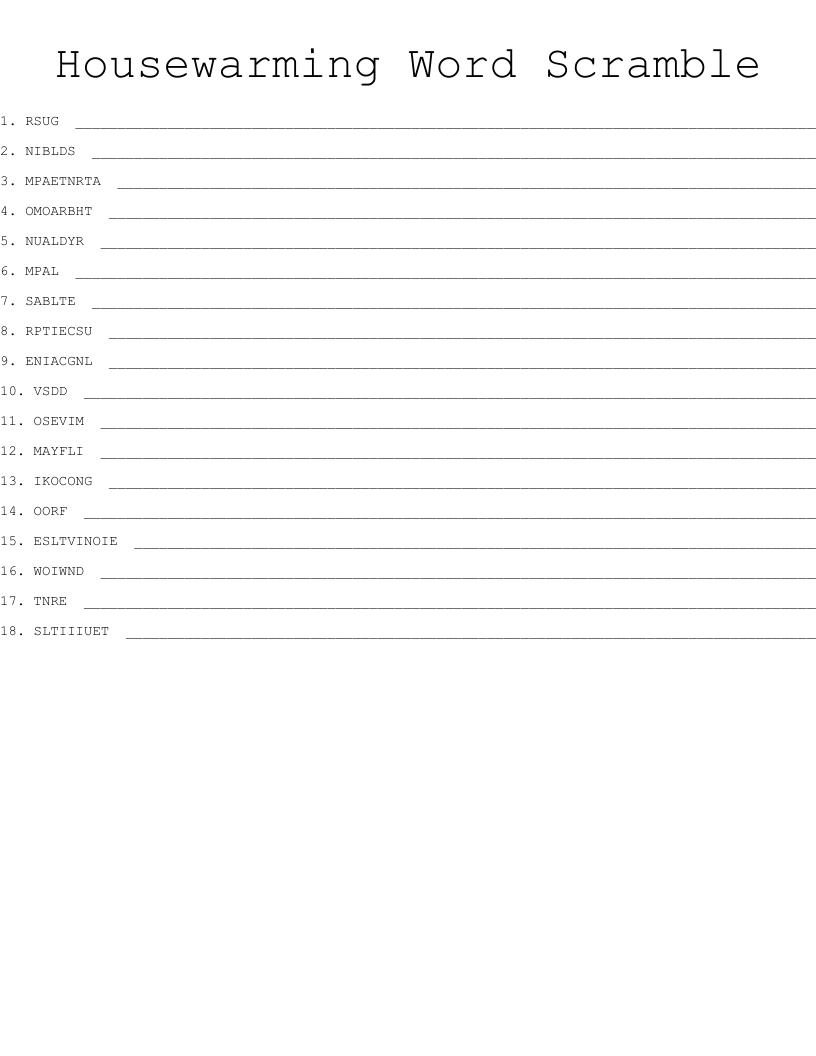 Housewarming Word Scramble WordMint