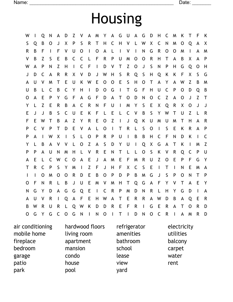 Housing Word Search WordMint