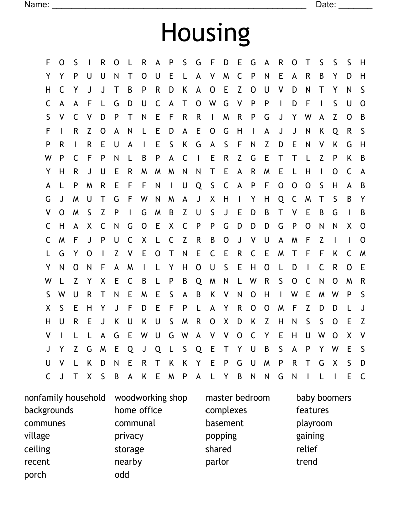 Housing Word Search WordMint