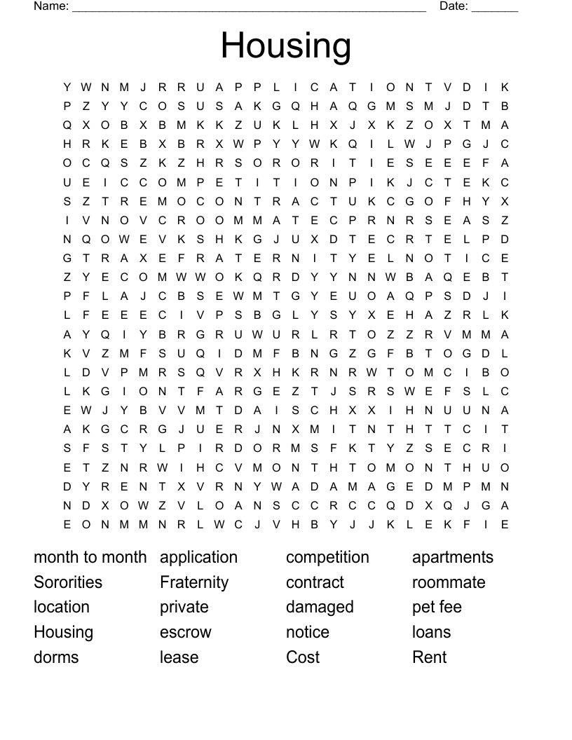 Housing Word Search WordMint