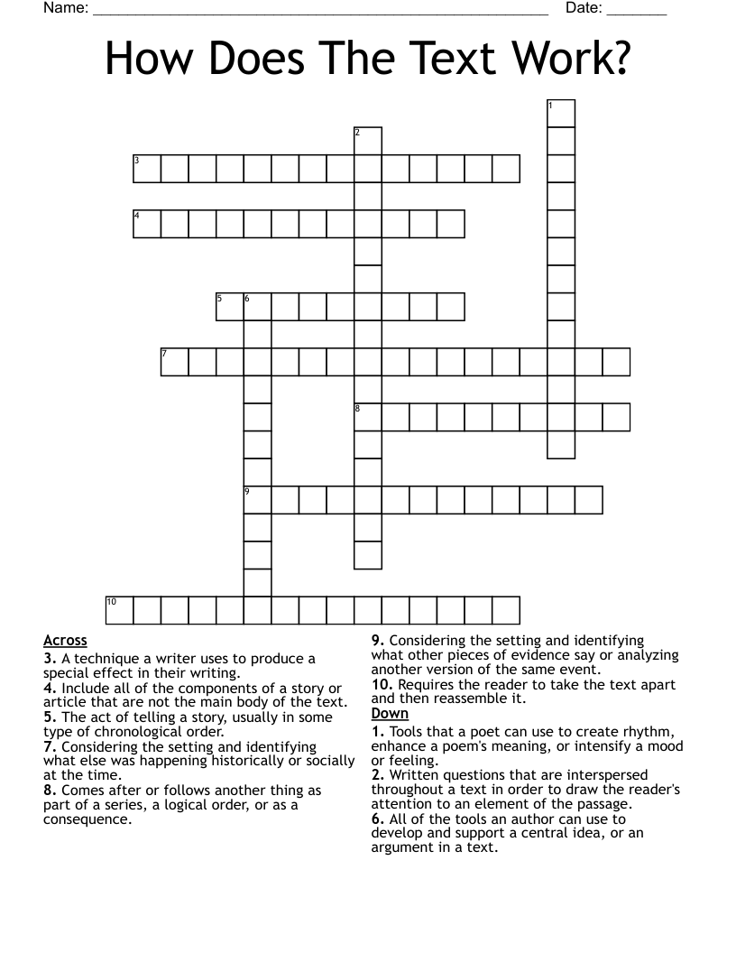 How Does The Text Work? Crossword - WordMint