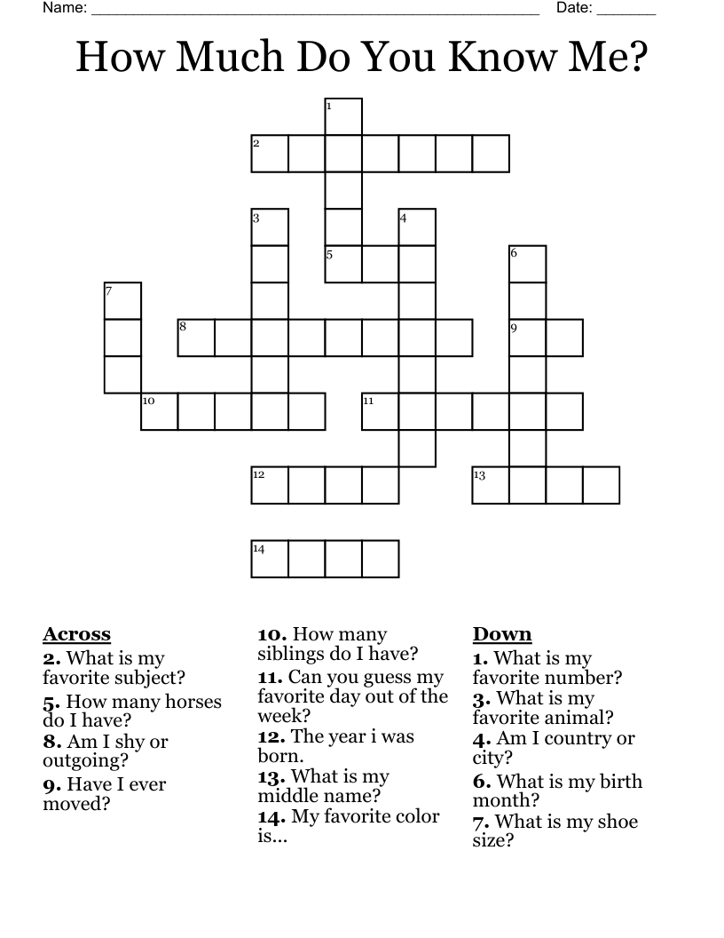 How Much Do You Know Me? Crossword WordMint