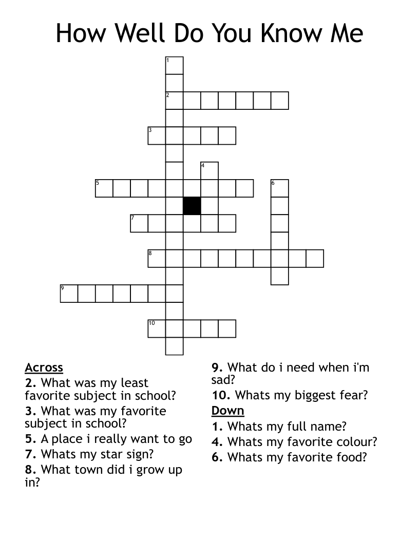 How Well Do You Know Me Crossword WordMint