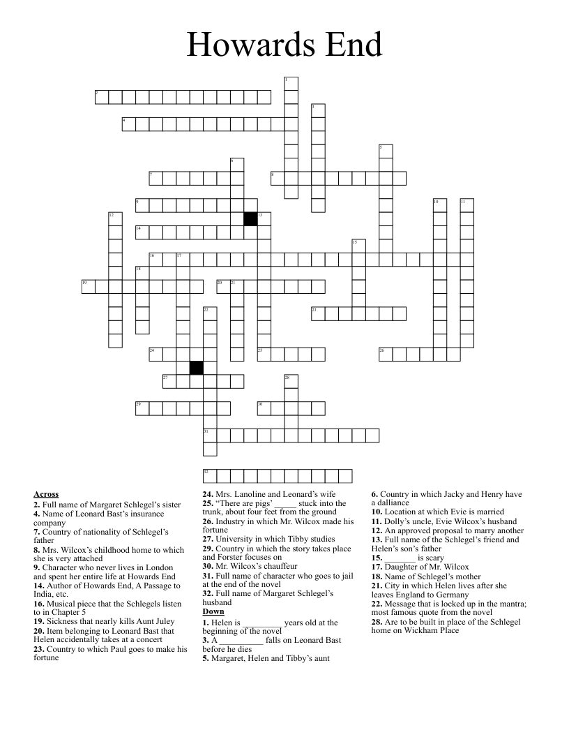 Howards End Crossword WordMint