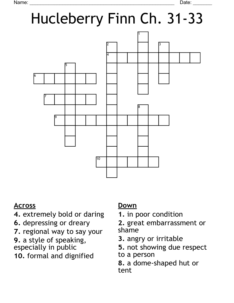 Hucleberry Finn Ch. 3133 Crossword WordMint