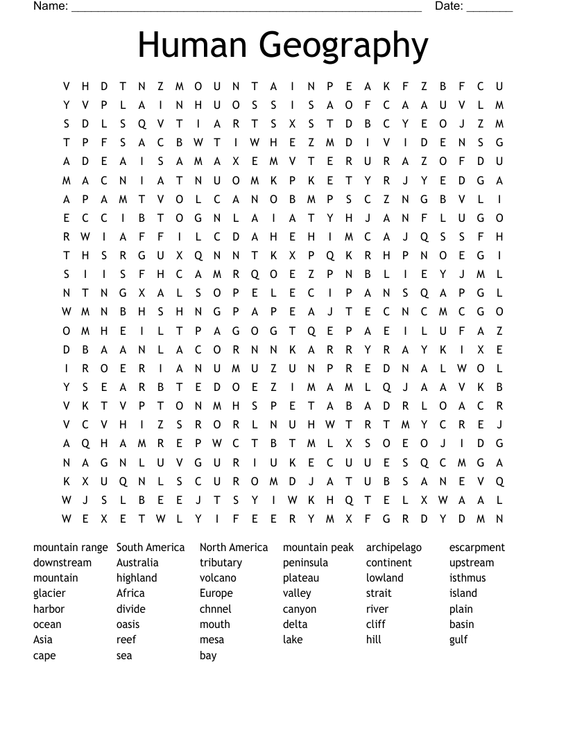 LANDFORMS Word Search WordMint