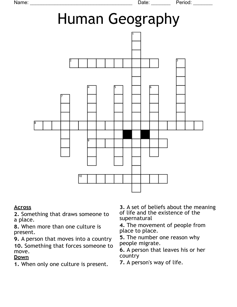 Human Geography Crossword WordMint