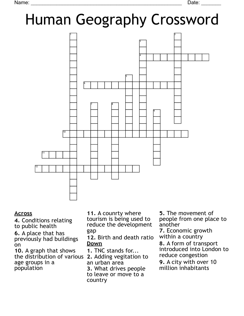 Human Geography Crossword WordMint