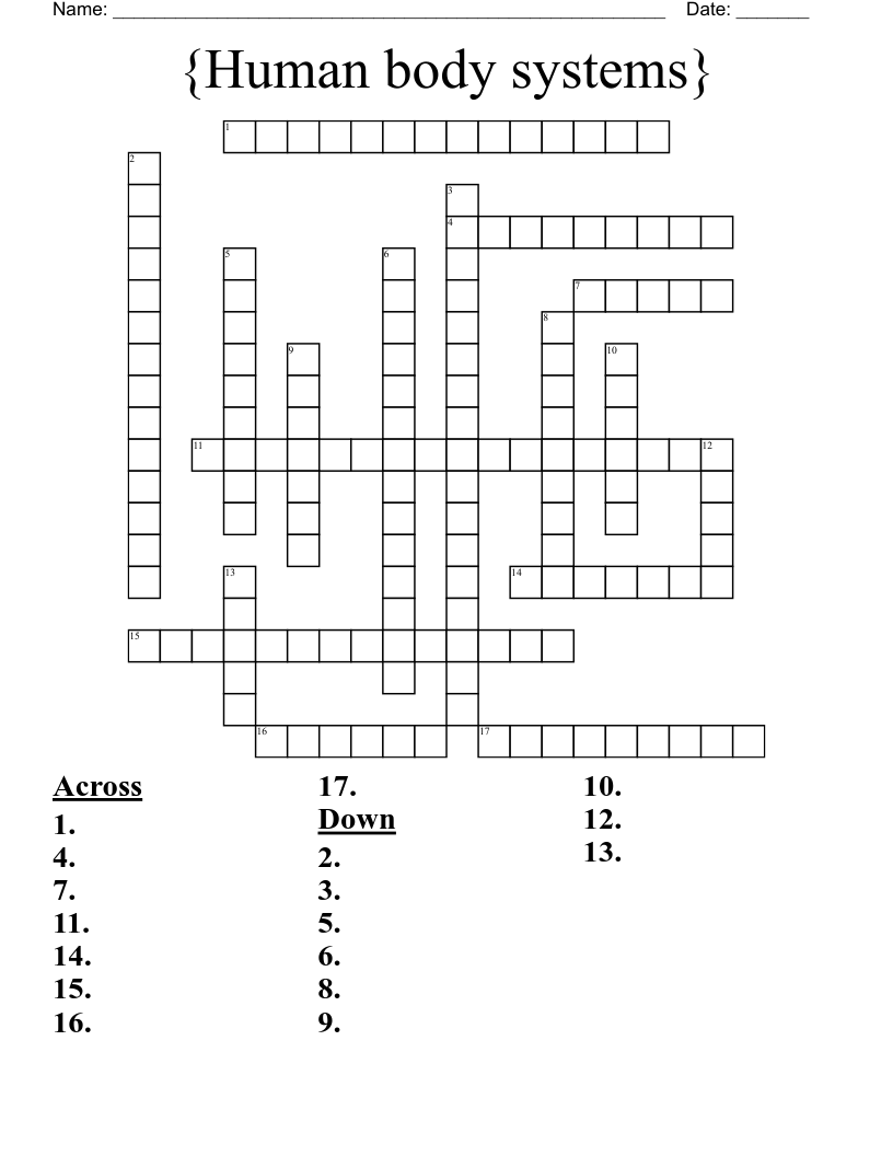 {Human body systems} Crossword - WordMint