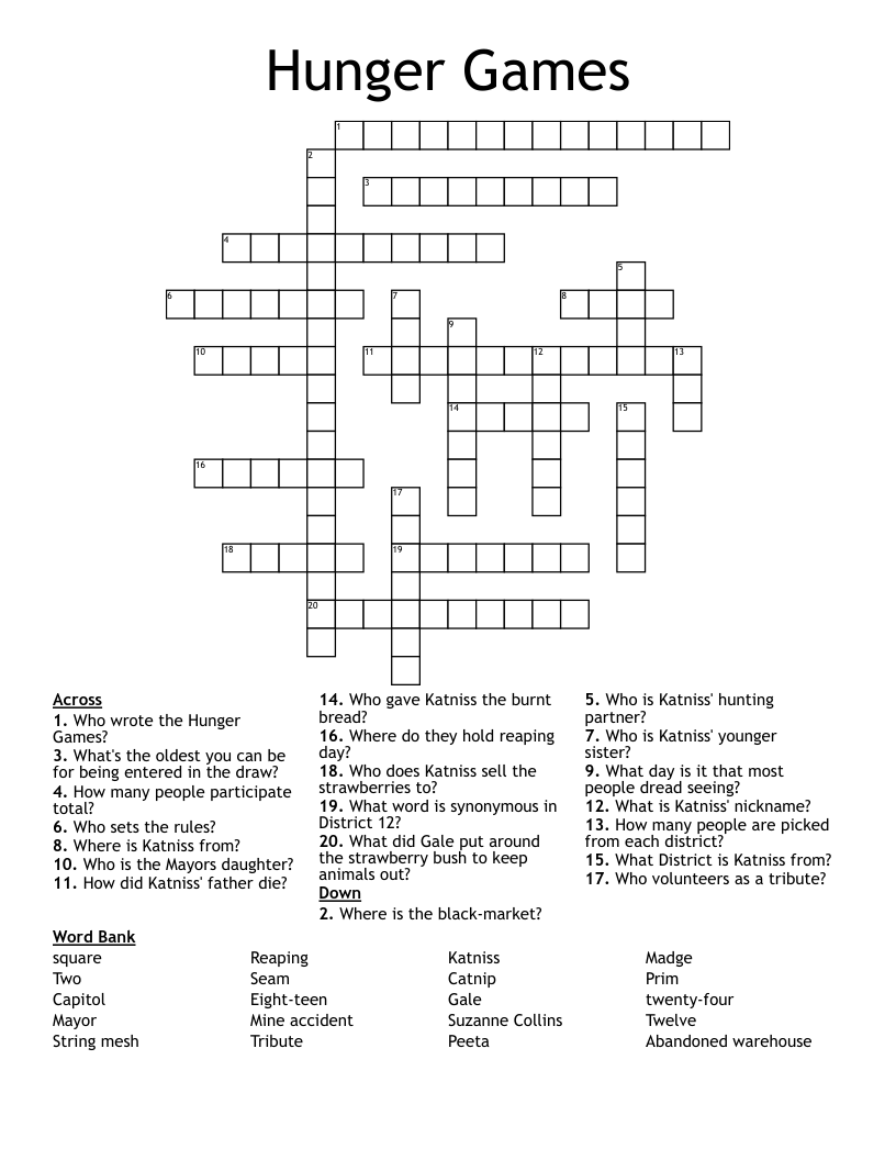 Hunger Games Crossword WordMint