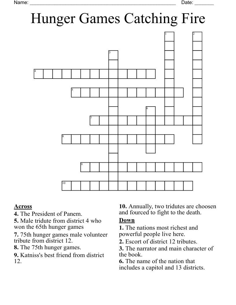 Hunger Games Catching Fire Crossword WordMint