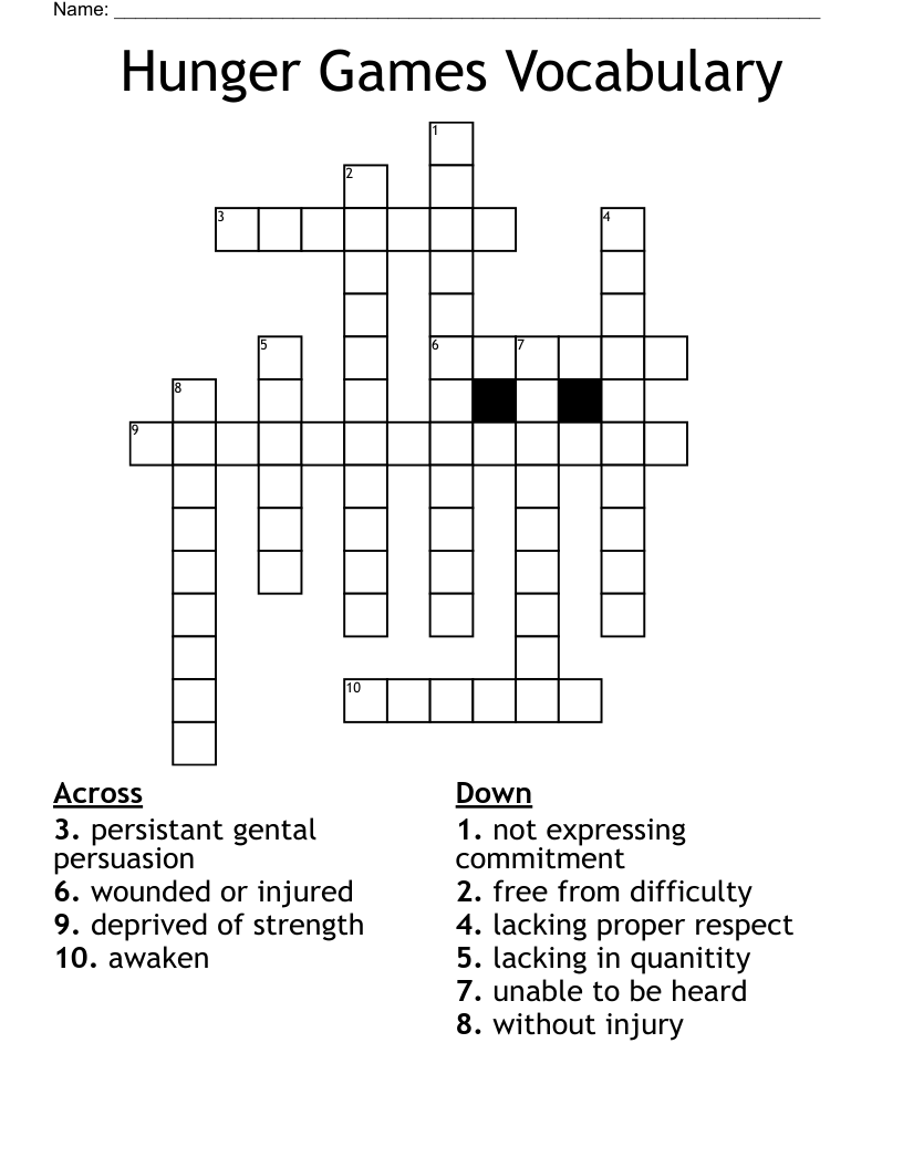 Hunger Games Vocabulary Crossword WordMint