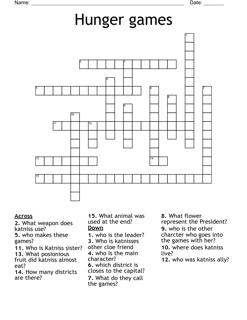 Hunger games Crossword WordMint