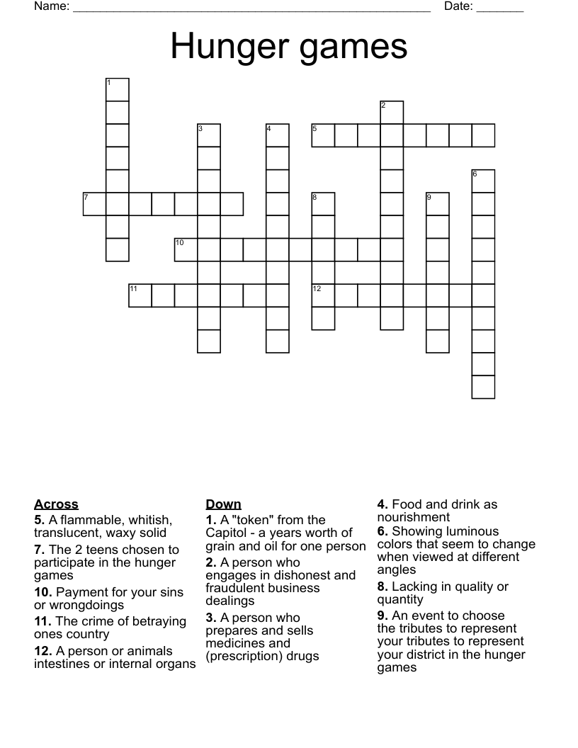 Hunger games Crossword WordMint