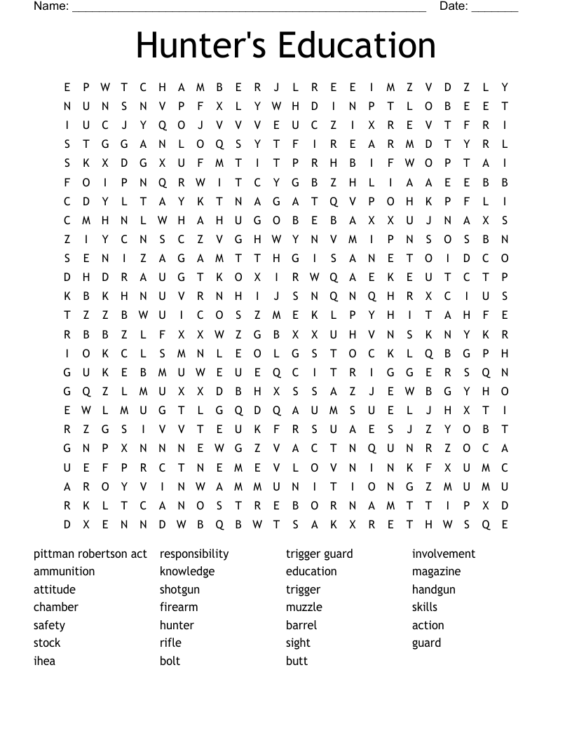 Hunter's Education Word Search WordMint