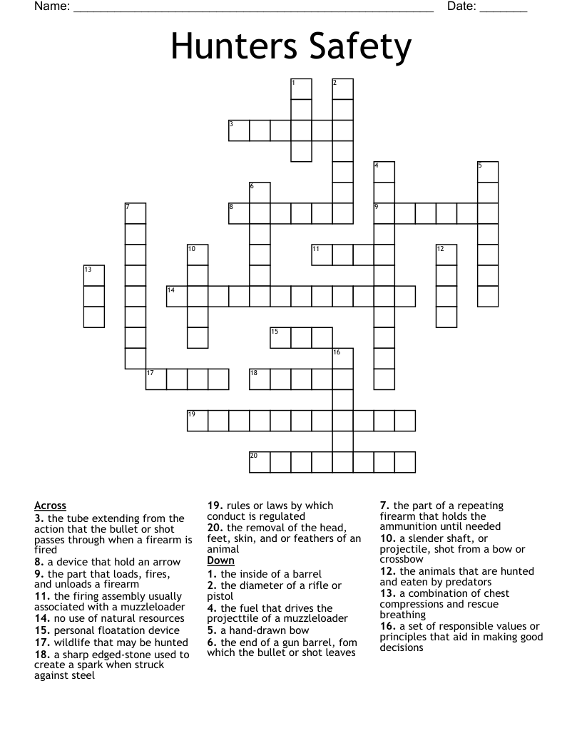 Hunters Safety Crossword WordMint