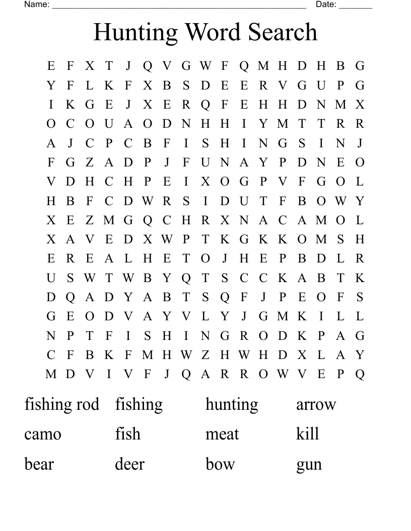 Hunting Word Search Printable