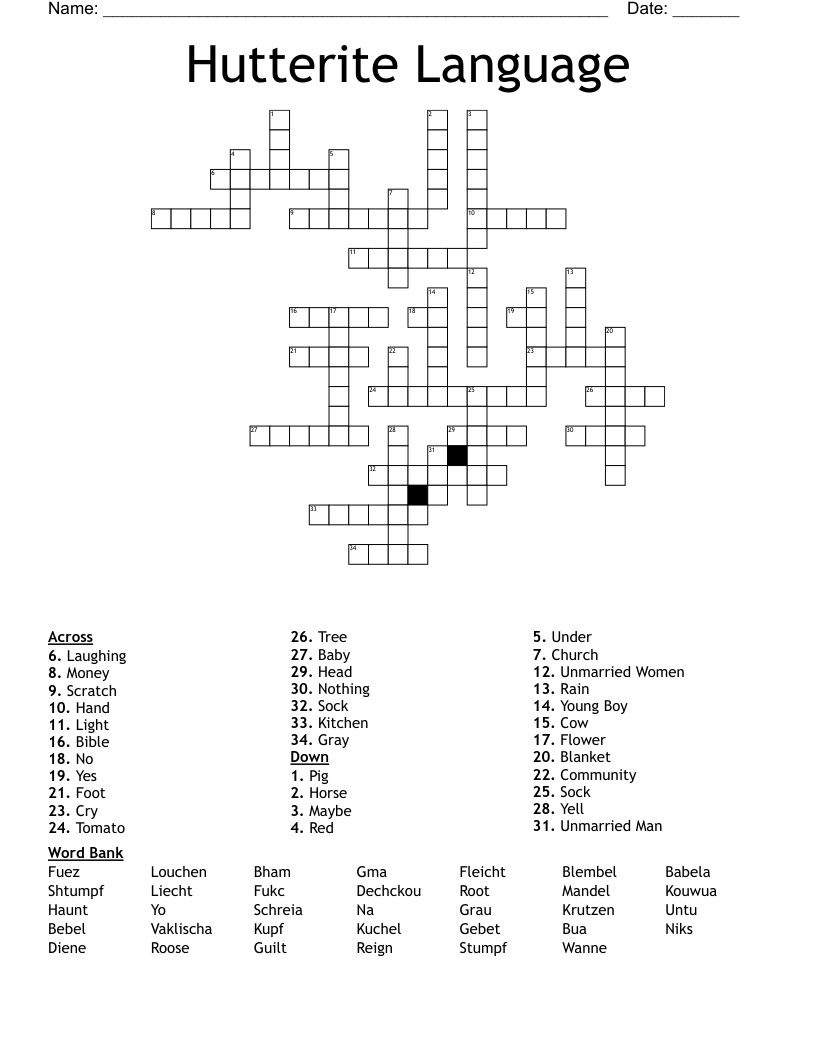 Hutterite Language Crossword WordMint