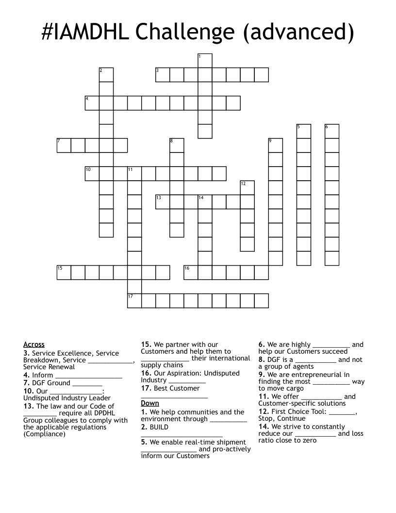 IAMDHL Challenge (advanced) Crossword WordMint