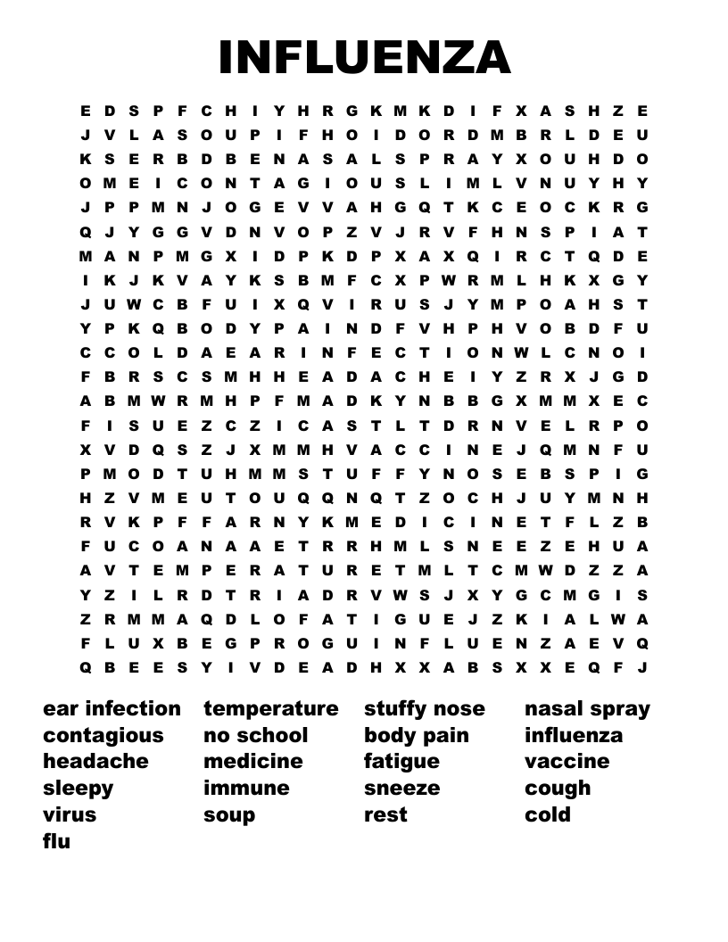 Flu and Cold Prevention Word Search WordMint