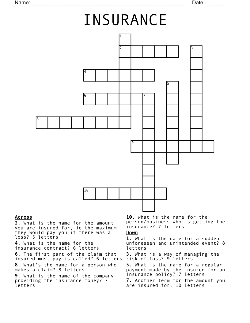 INSURANCE Crossword WordMint