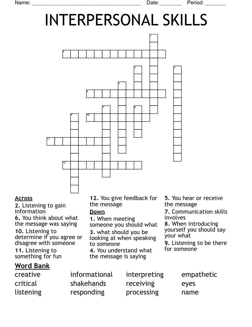 INTERPERSONAL SKILLS Crossword WordMint