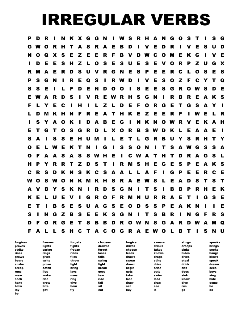 Irregular Verbs Word Search Puzzle English Unite Verb Words The Best