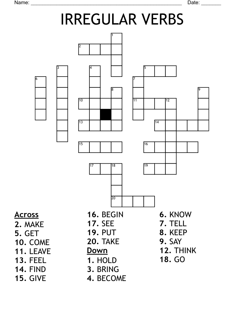 IRREGULAR VERBS Crossword WordMint