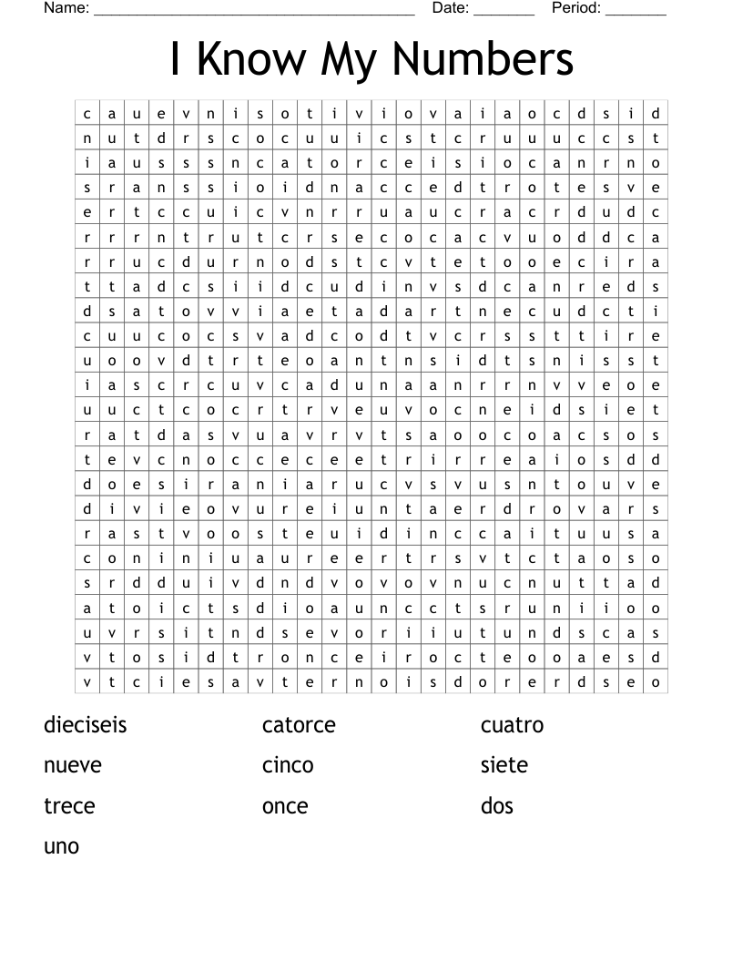 I Know My Numbers Word Search - WordMint