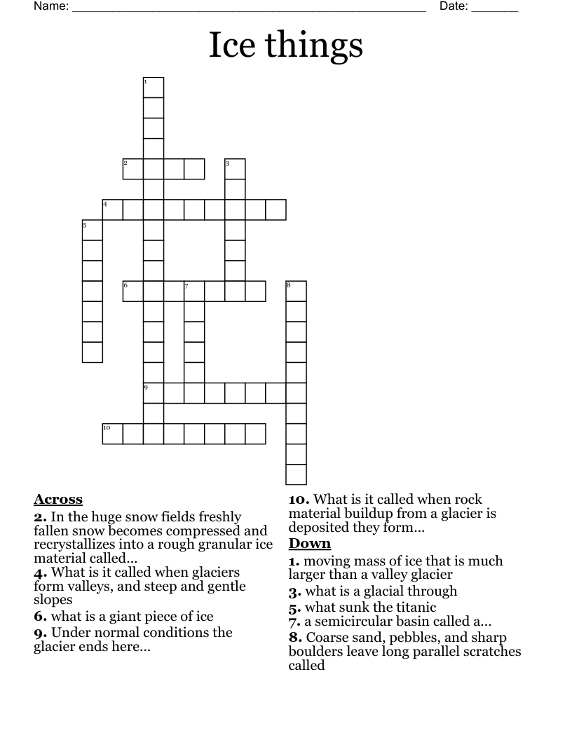 Ice things Crossword WordMint
