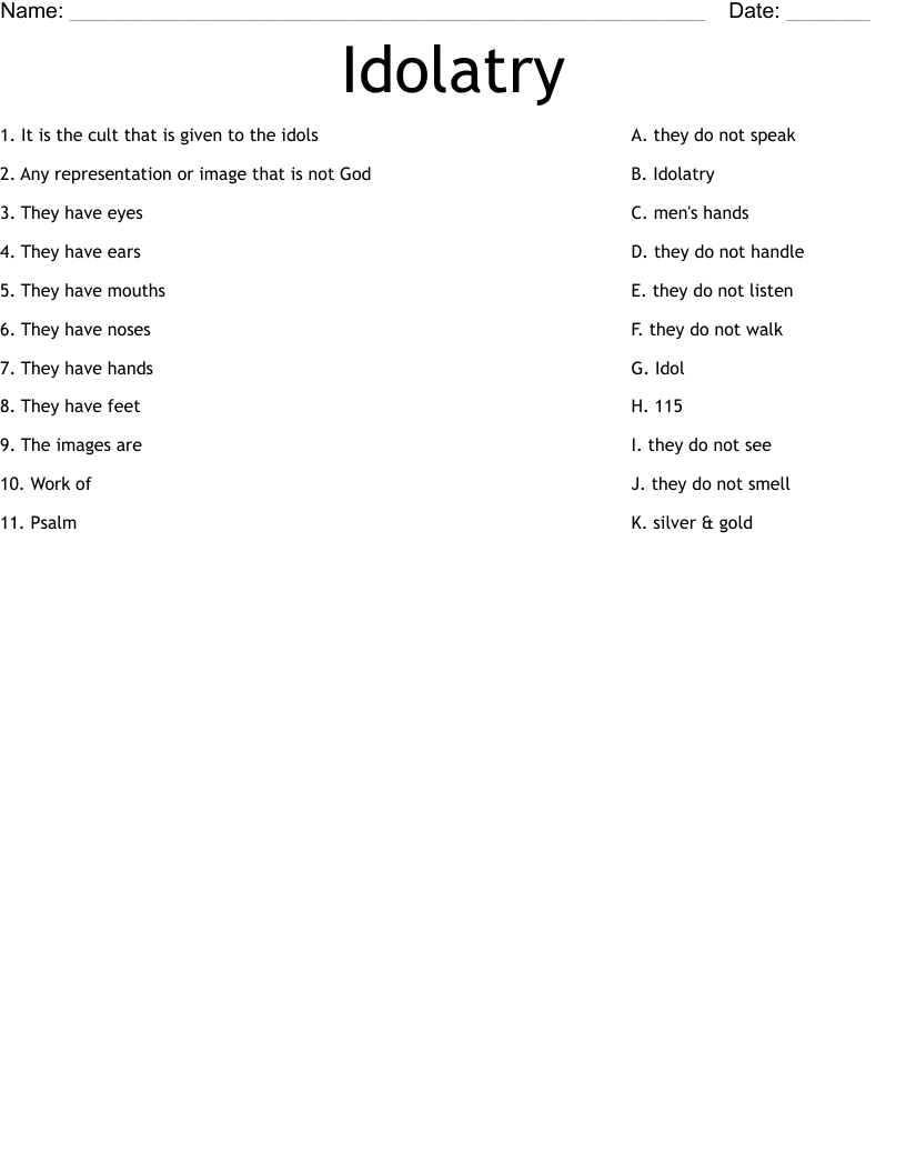 Idolatry Worksheet WordMint