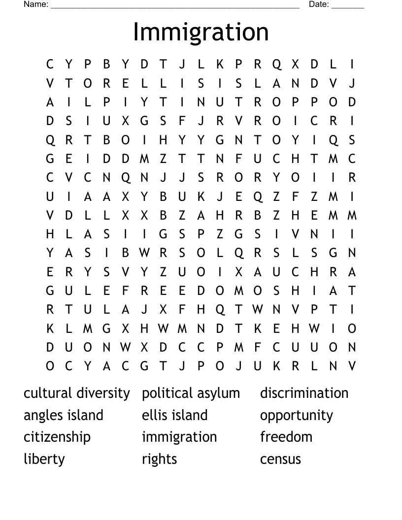 Immigration Word Search WordMint