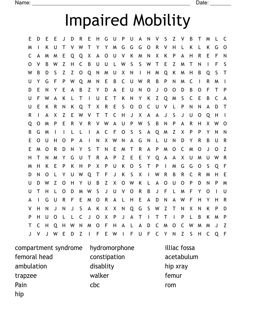 Impaired Mobility Word Search WordMint