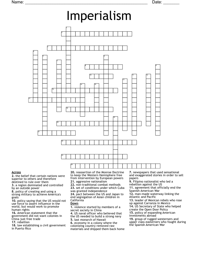 Imperialism Crossword WordMint