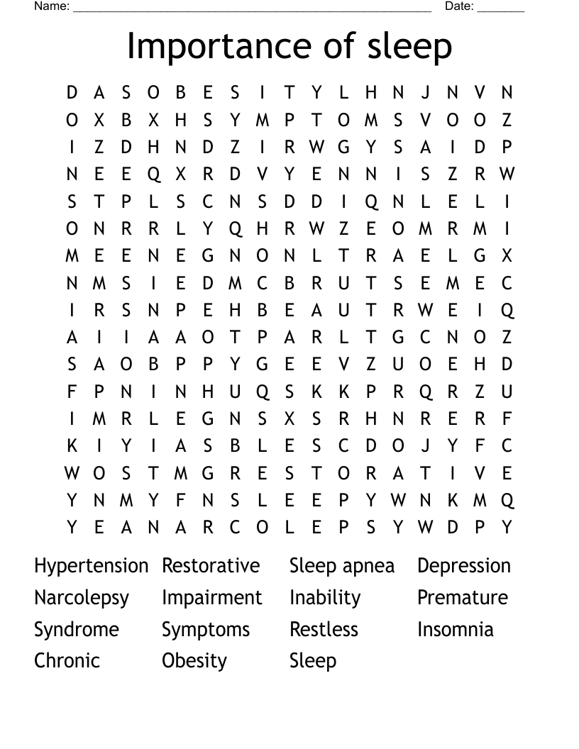 Importance of sleep Word Search WordMint