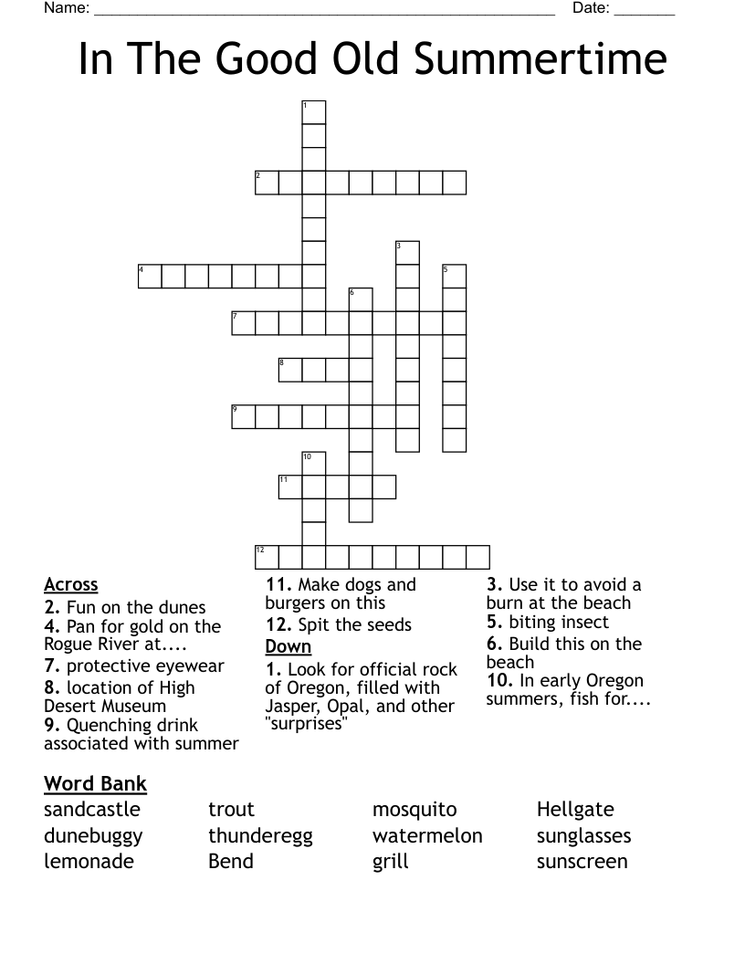 In The Good Old Summertime Crossword WordMint