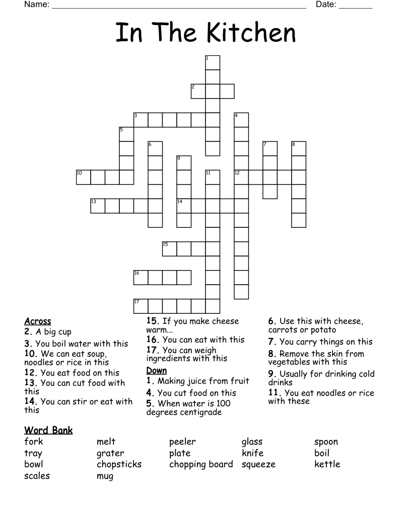 In The Kitchen Crossword WordMint