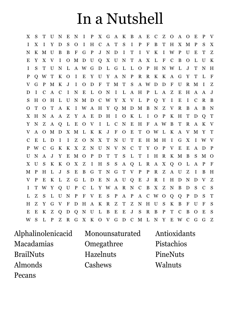 In a Nutshell Word Search WordMint