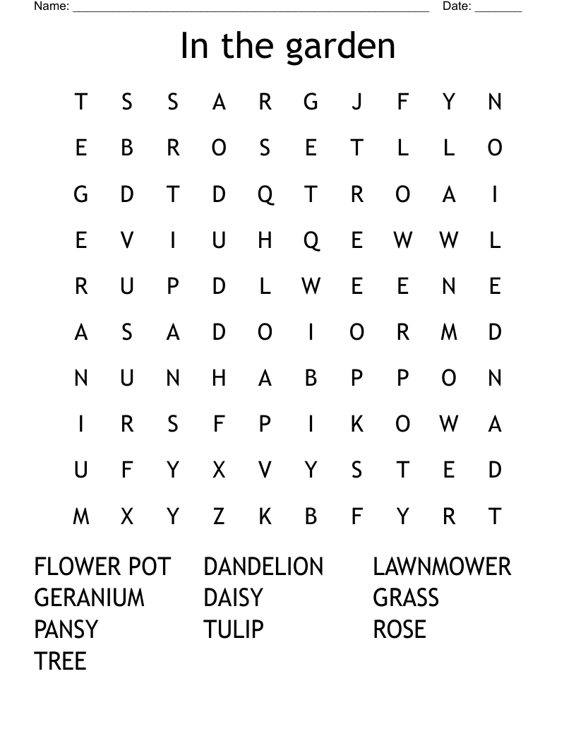 In the garden Word Search WordMint