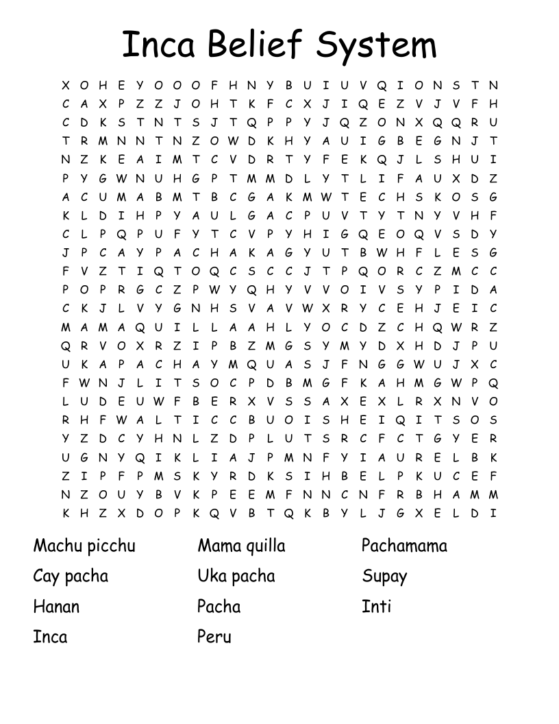 Incan Religeon Crossword WordMint
