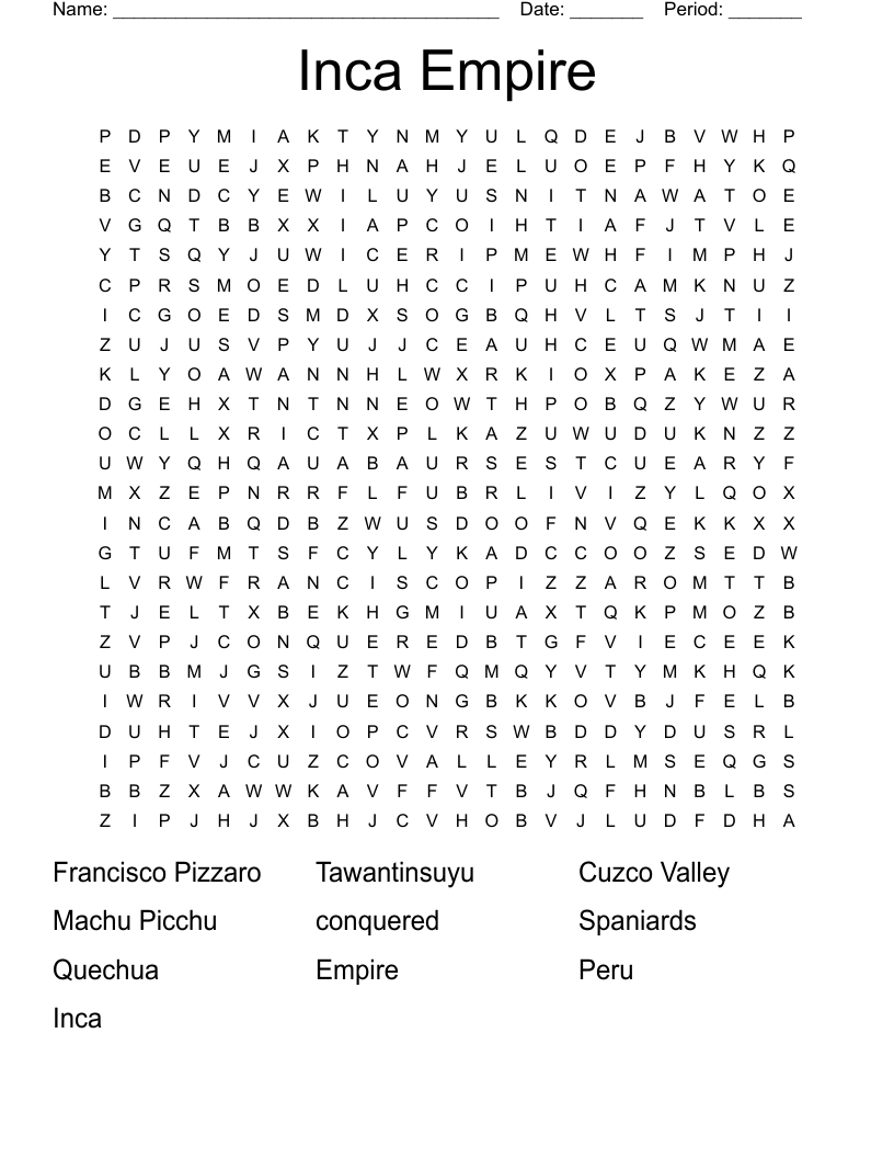 The Inca Word Search WordMint