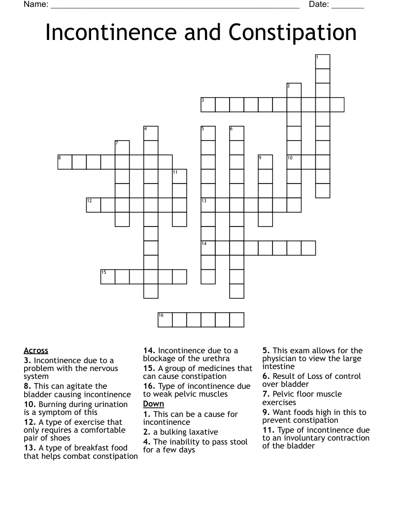 Understanding Constipation Crossword WordMint